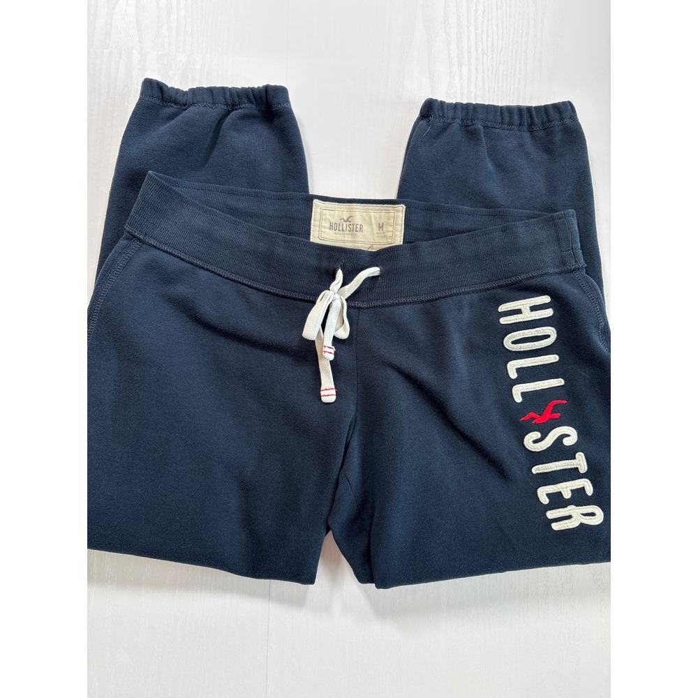 Hollister Y2K Navy Blue Fleece Joggers Embroidered Logo Drawstring Sweatpants M - Picture 7 of 7